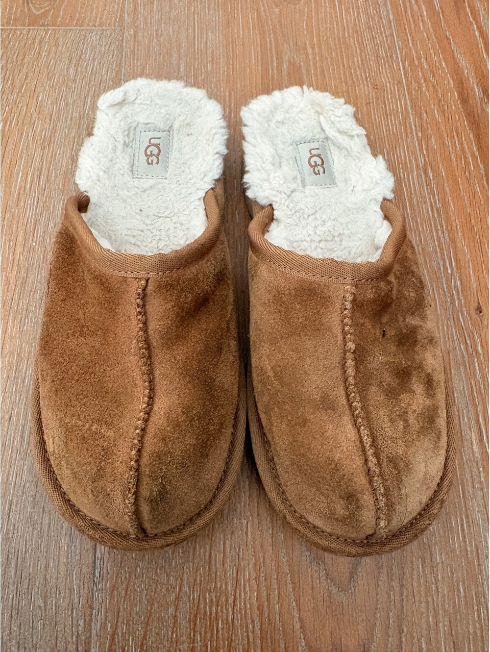 UGG Chestnut Brown Suede Shearling Slip-On Slippers Cozy Comfort Size 4